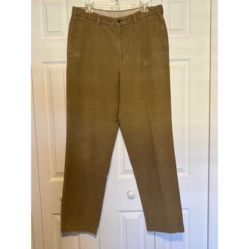 Brooks Brothers Hudson Pants Mens 35x34 Brown Beige Chino Preppy Velvety Cotton